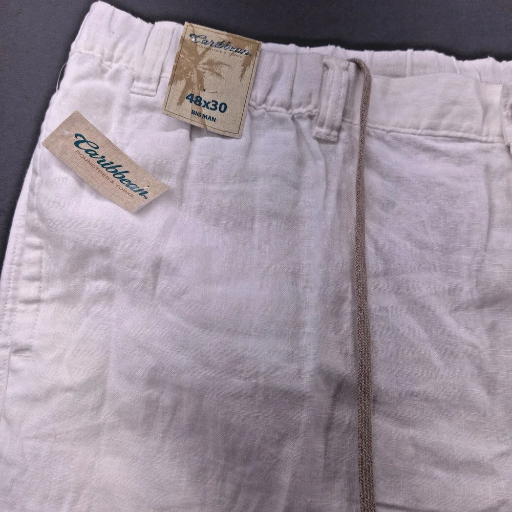Roundtree & Yorke Caribbean 46 x 29‎ 100% Linen Drawstring White Pants Beach New